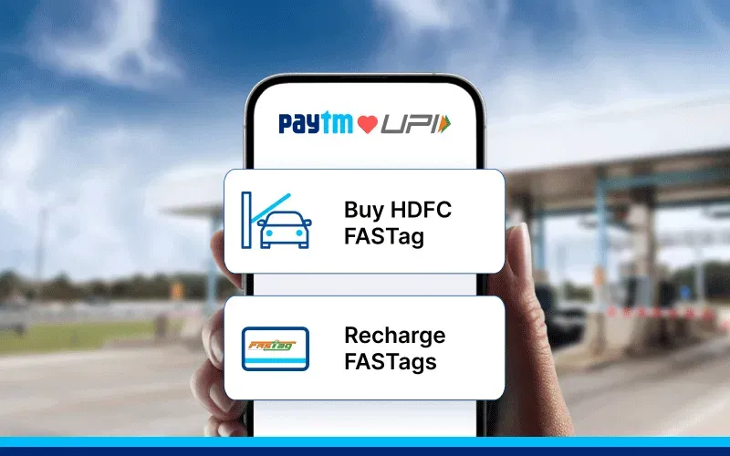 Paytm home page displaying FASTag relevant tabs. 