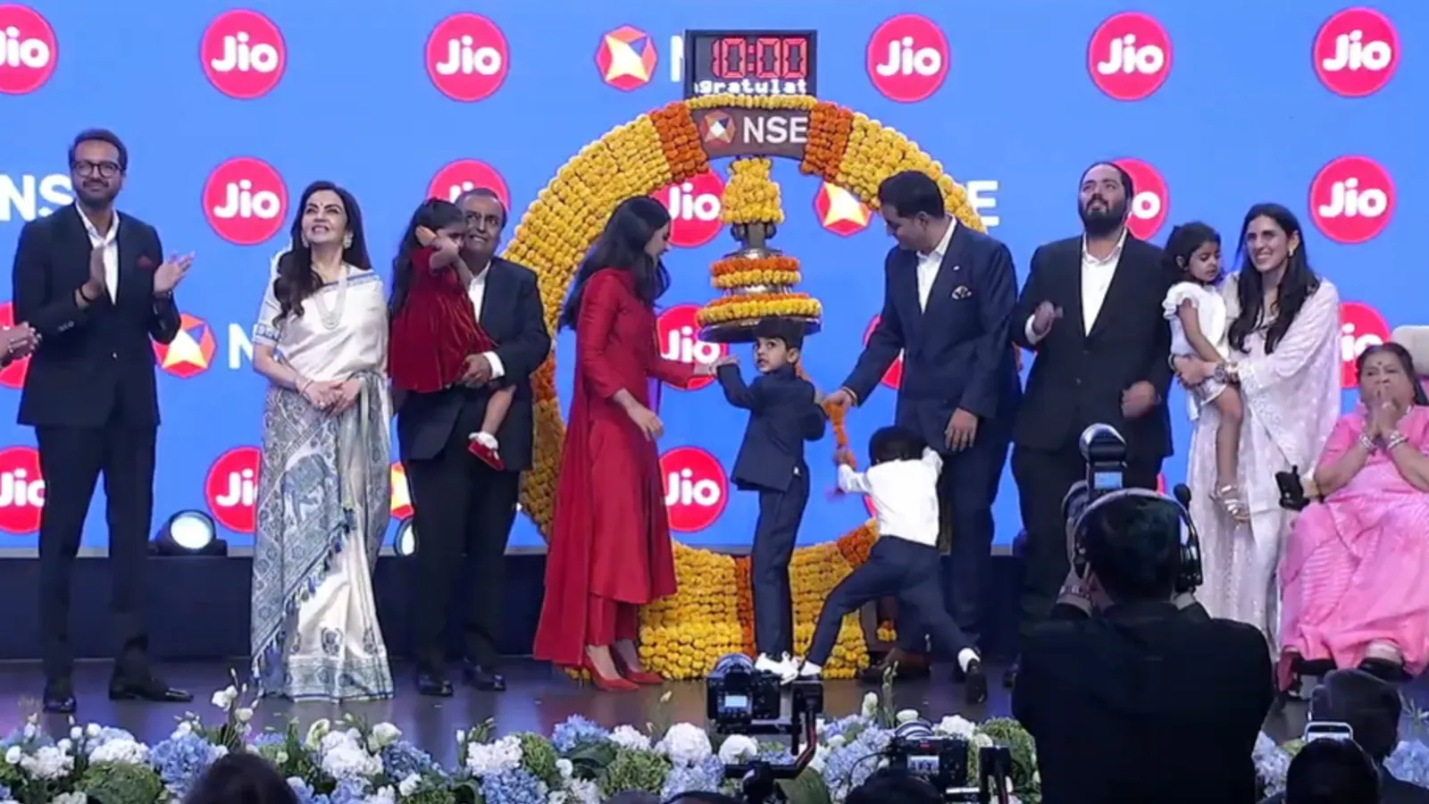 Jio Platforms IPO Listing Live Updates, share price news It was subscribed 22.19 times. | Image: YouTube/NSE