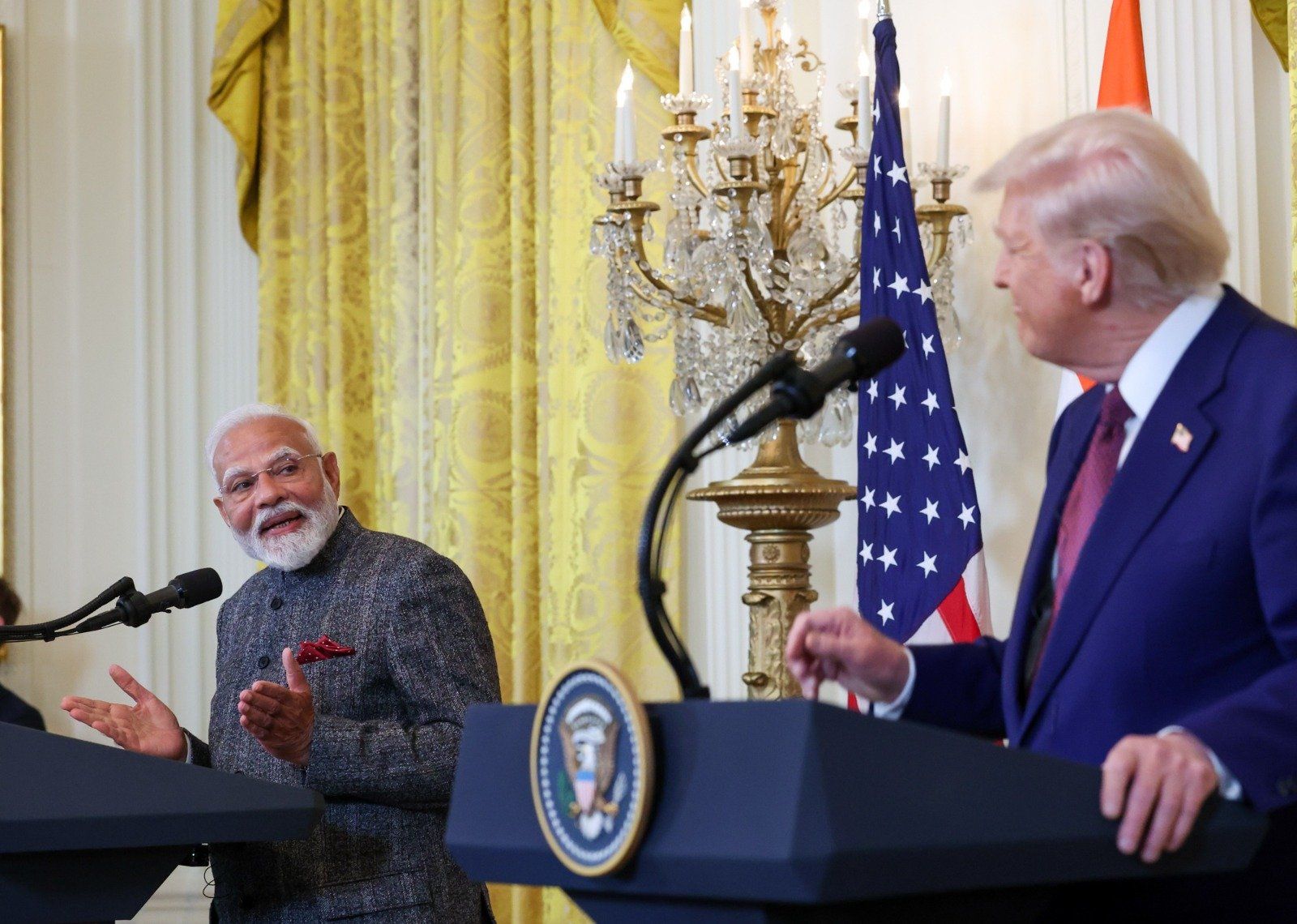 Prime Minister Narendra Modi and US President Donald Trump during press conference on Friday. Image: X/@narendramodi