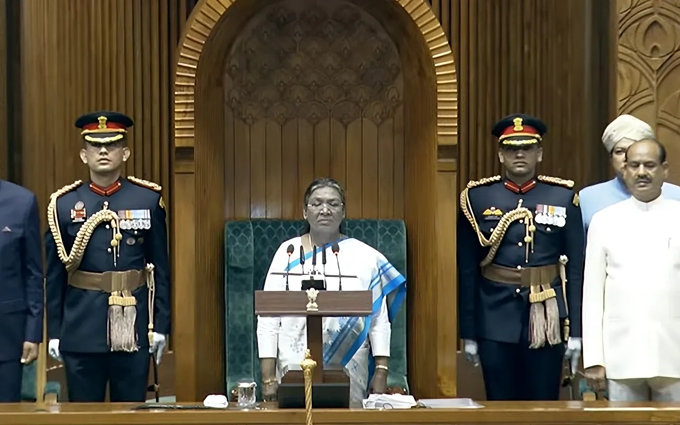 President Droupadi Murmu addresses joint sitting of both Houses of Parliament. | Image: Sansad TV