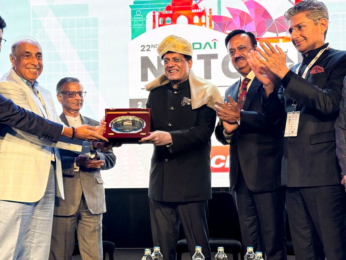 Commerce and Industry Minister Piyush Goyal with others at the CREDAI-NATCON event, in Sydney, Tuesday, Sept. 24, 2024 (PTI Photo)