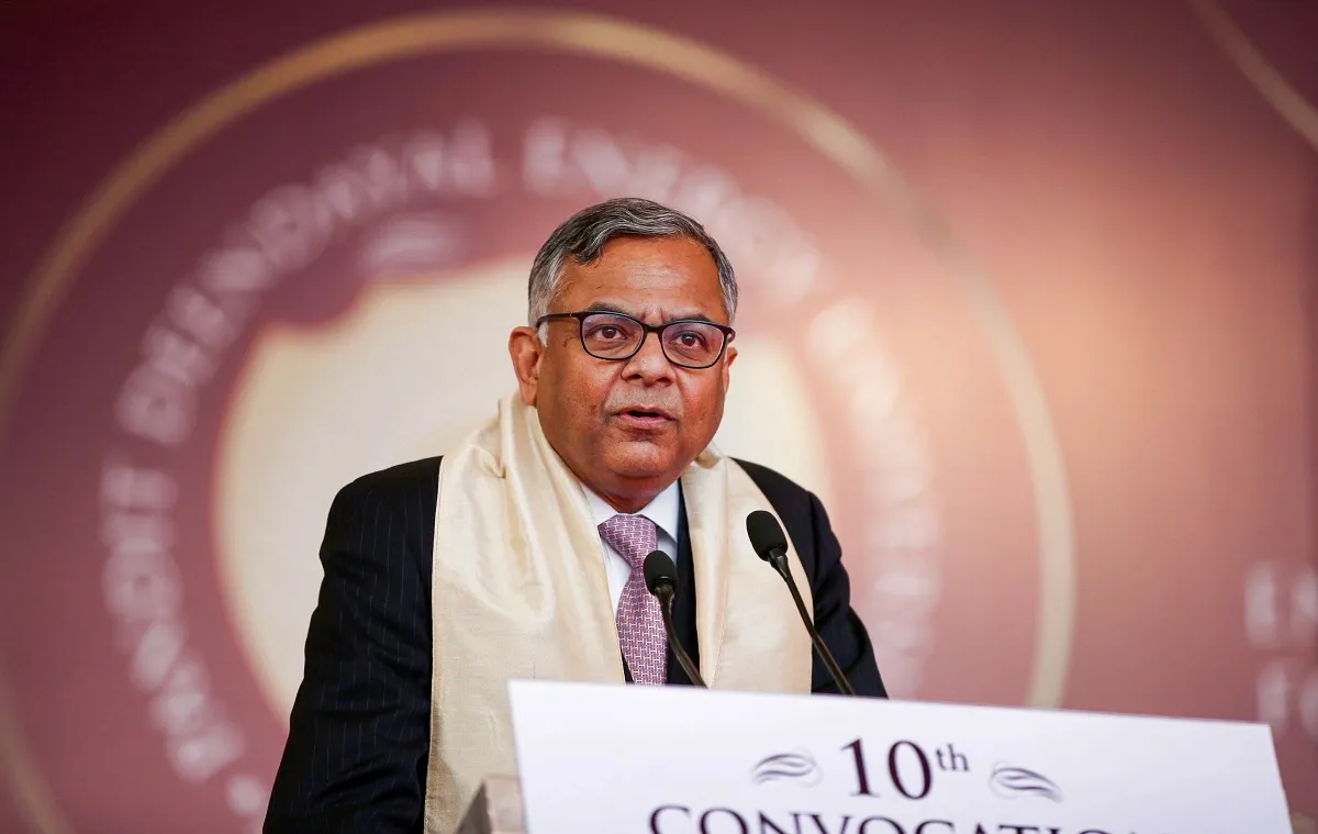 Tata Sons Chairperson N Chandrasekaran speaking at a symposium of the Indian Foundation for Quality Management (PTI Photo)