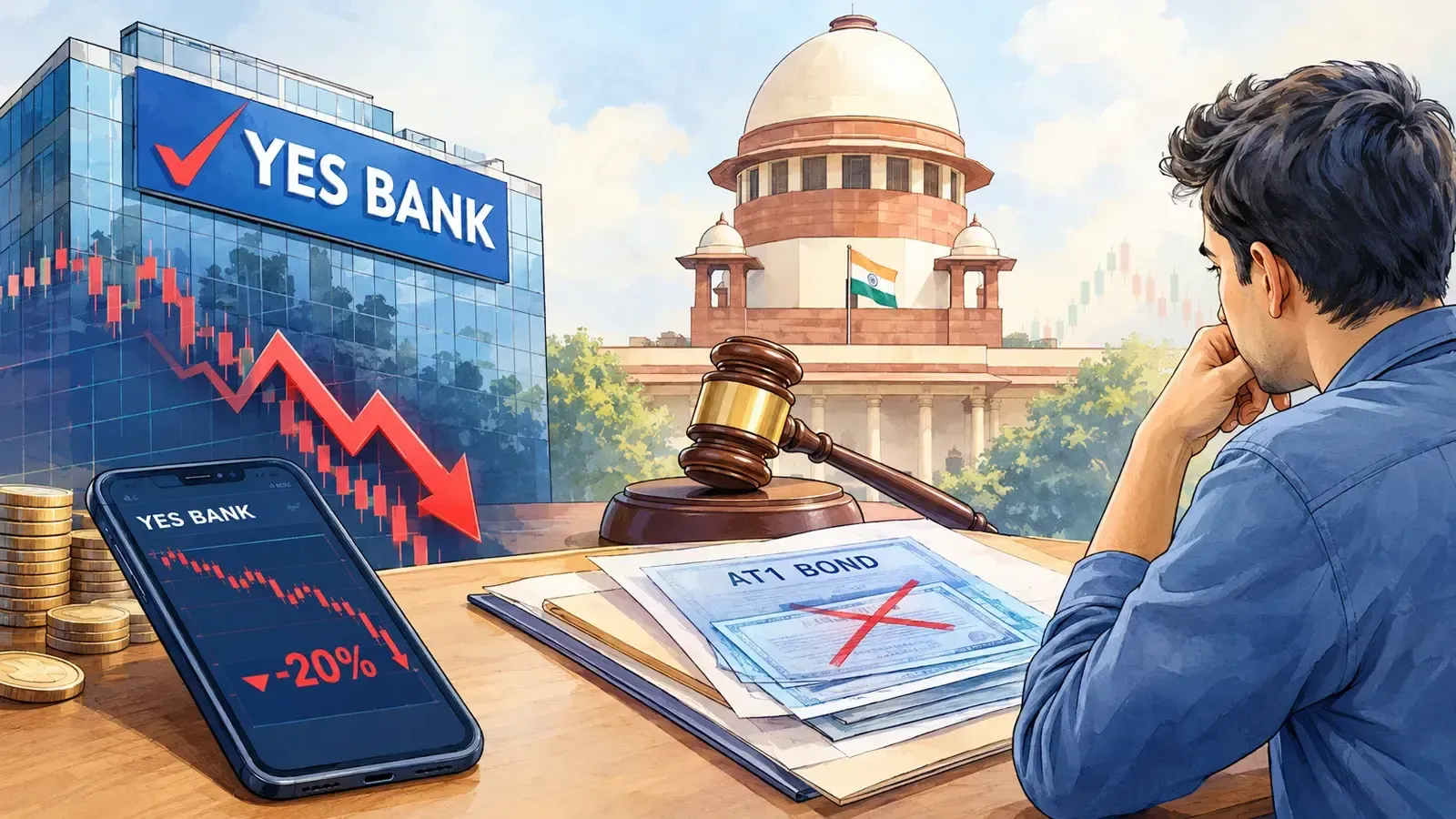 Yes Bank shares declined 20% to hit an intraday low of ₹16.96 on Thursday, October 15. | Image: Shutterstock